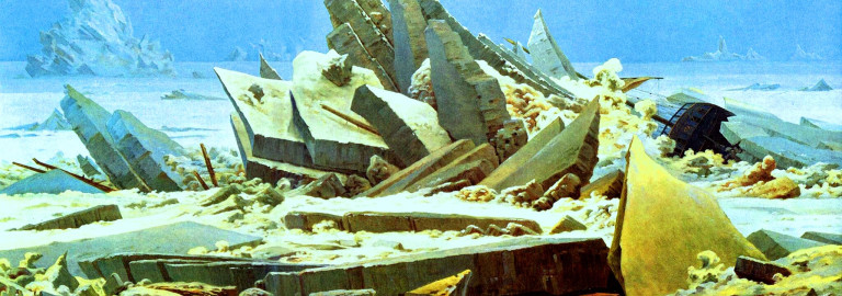 Eismeer von Caspar David Friedrich mit aufgetürmten Eisschollen und versunkenem Schiff
