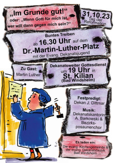 Plakat mit Luther beim Thesenanschlag
