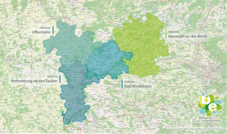 Karte mit den vier Dekanaten Neustadt, Bad Windsheim, Uffenheim, Rothenburg o.d.T